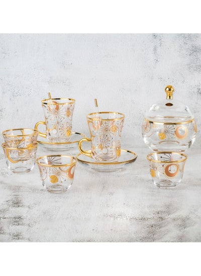 Buy Crystal tea and coffee set 49 pcs gold color in Saudi Arabia