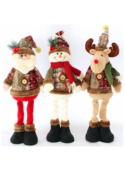 Buy Christmas Decoration Standing Plush Ornaments, Xmas Snowman Santa Claus Reindeer Plush Dolls, Christmas Long Leg Table Ornament for Christmas Tree Home Indoor Gifts (3pack) in UAE