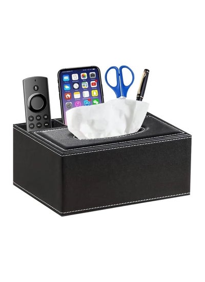 اشتري VIO PU Leather Multifunctional Tissue, Remote Control Caddy and Stationery Holder, Table, Desk Napkin Dispenser Orgnaizer Storage Box for Home, Office, Bathroom, Bedroom, Living Room (Black Plain) في الامارات