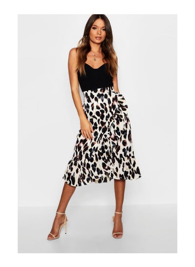 Buy Satin Leopard Ruffle Wrap Midi Skirt in Saudi Arabia