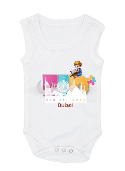 Buy My First Eid Dubai Printed Outfit - Romper for Newborn Babies - Sleeve Less Cotton Baby Romper for Baby Boys - Celebrate Baby's First Eid in Style - Gift for New Parents in UAE