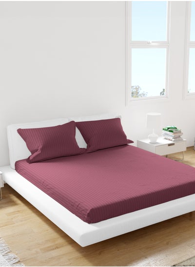 Buy Single Striped Fitted Sheet with 1 Pillow Case 90 x 190 Cm Maroon in UAE