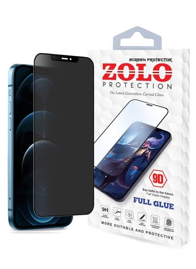 Buy Zolo Anti-Spy Anti-Fingerprint Matt Privacy 9D Tempered Glass Screen Protector For Apple iPhone 13 pro Black in UAE