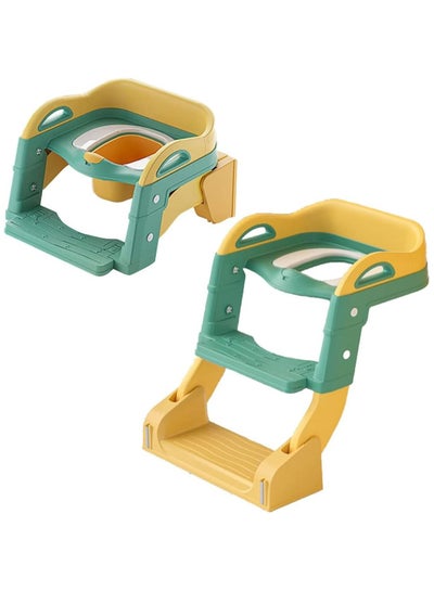 Buy Potty Training Toilet Seat, 2 In 1 Kids Potty Training Toilet with Step Stool Ladder, Foldable Children Toilet Training Seat Chair for Boys and Girls（Dark Green） in Saudi Arabia