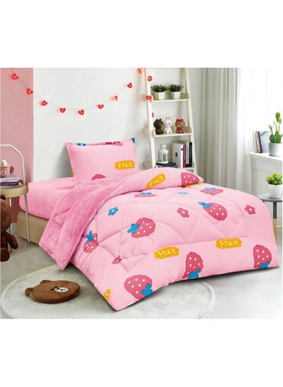 Buy 3-piece winter comforter set with fluffy filling/soft fur/Single Size in Saudi Arabia