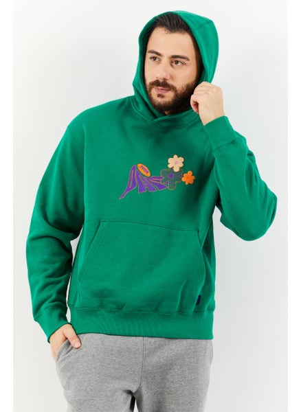 Buy Men Sportswear Fit Hooded Long Sleeve Outdoor Sweatshirts, Green in UAE