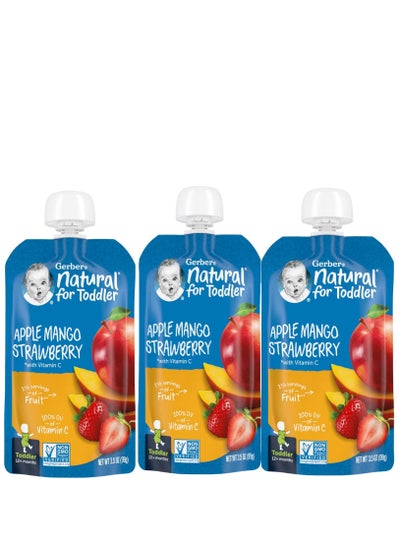 Buy Gerber Organic Natural Baby Food For Infants 12m+ Apple Mango Strawberry With Vitamin C 3.5 oz 99 g Pack of 3 in UAE
