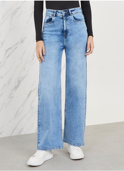 اشتري Washed High Rise Wide Leg Jeans في السعودية