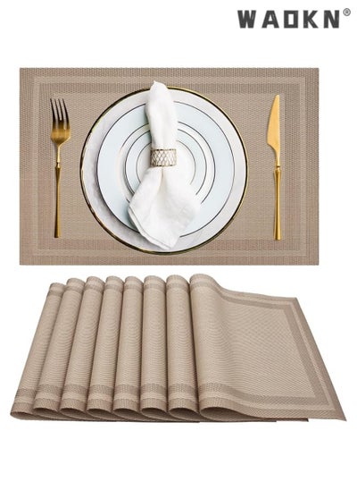 Buy Set of 8 Placemats, Non-Slip Crossweave Woven Vinyl Insulation Place Mat Washable Table Mats For Restaurants Party Decoration 45 x 30 cm(Khaki) in Saudi Arabia