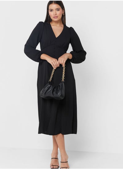 Buy V-Neck Puff Sleeve Dress in Saudi Arabia