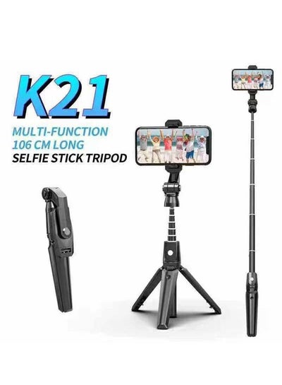 Buy Wireless control selfie stick integrated tripod k21 Multifunctional 106cm long in UAE
