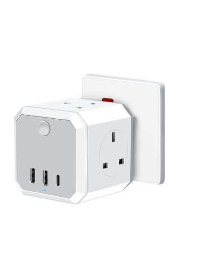 اشتري Multi Plug Extension with 3 USB, 4 Way 4 Plugs Socket adapter, 7-in-1 Cube Electrical Extender Outlet Adaptor with USB C Port Wall MultiPlug Charger Adaptor for Home Dorm Office Travel في السعودية