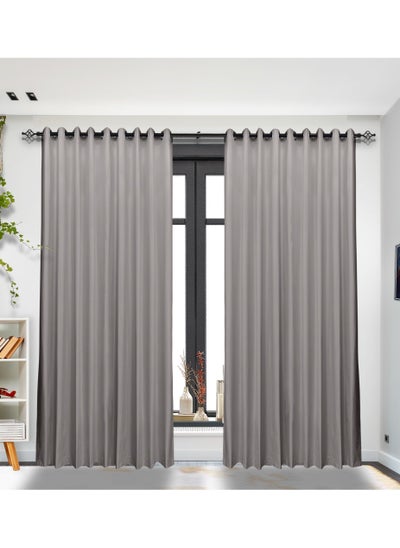 Buy 2 piece 100% Blackout Satin Curtains with Grommets for Living Room Bedroom Kids Bedroom Study Exhibition Hall with Silicone Finish Sound and Heat Insulation in UAE