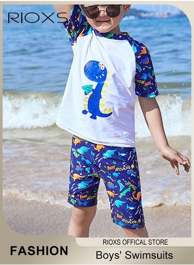 Buy Toddlers Boys 2 Piece Rash Guard Swimsuits Set Swimsuit With Bathing Cap Bathing Cap And Earplug(Pack Of 4) in UAE