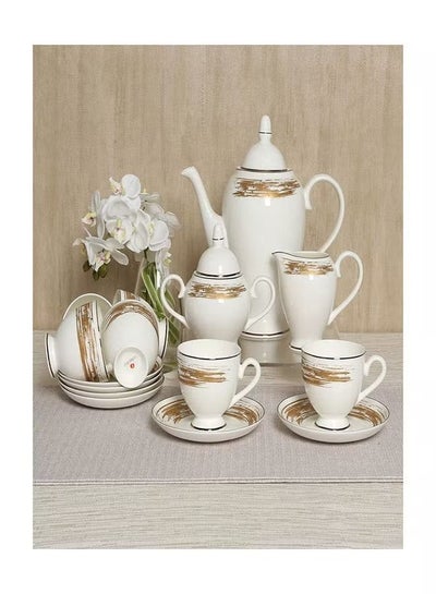 Buy Zineth 17-piece Tea Set, White & Gold in UAE