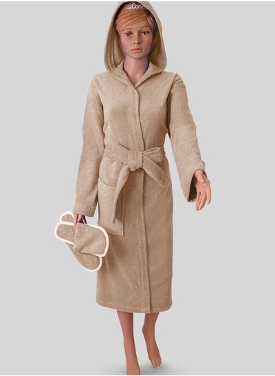 Buy Egyptian cotton bathrobe for unisex with bow and slipper and waist belt in multiple sizes and colors in Saudi Arabia