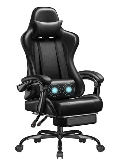 Buy Mahmayi Gaming Office Chair PC Chair with Massage Lumbar Support, Racing Style Faux Leather High Back Adjustable Swivel Task Chair with Footrest - Black in UAE