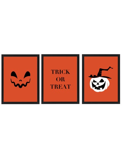 اشتري set of 3, Halloween Scary Pumpkin Framed Poster 50x40cm - Spooky Halloween Wall Art Decor for Kids' Rooms, Home, Nursery, or Party -  Halloween Decoration Gift في الامارات