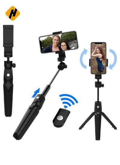 Buy Selfie Stick Bluetooth Selfie Stick Tripod Selfie Stick Wireless Remote Shutter with Expandable Portable Monopod for Photography (Color: Black, Size: One Size) in Saudi Arabia