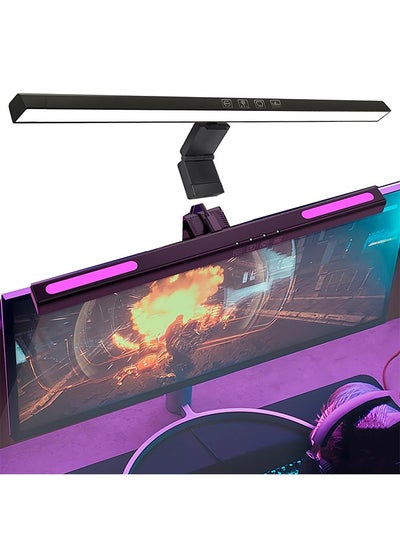 اشتري Computer Monitor Lamp, 7 RGB Light Modes, Eye Caring, No Screen Glare Monitor Light, Dimmable, 3 Color Temperature, Atmosphere Desk Lamp for Office, Study, E-Sports في السعودية