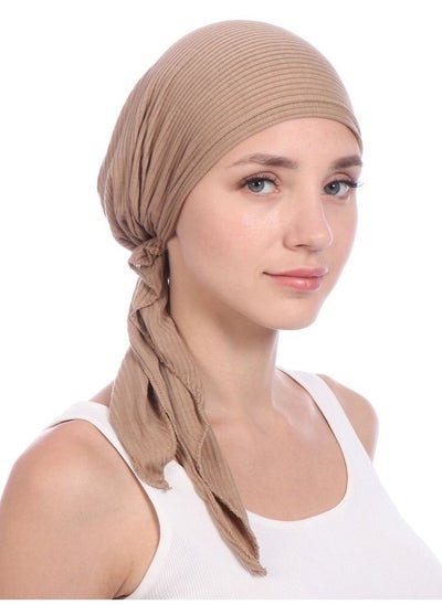 Buy Women's Solid Color Wrinkle Turban Cotton Chemo Hat Casual Windproof Head Scarves Slip-On Pre-Tied Hijab  for Ladies All Seasons  Beige in UAE