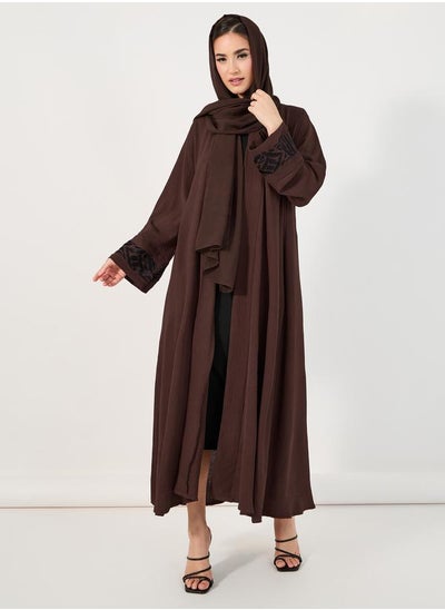 Buy Embroidered Cuff Detail Crepe Abaya with Matching Hijab in Saudi Arabia