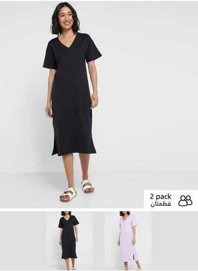 Buy 2 Pack Relaxed V-Neck Midi Dress in Saudi Arabia