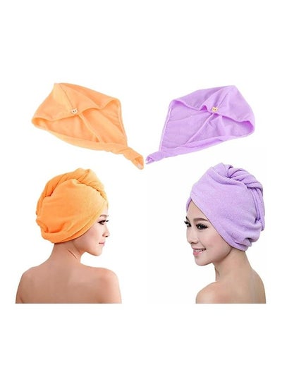 اشتري hanso Hair Drying Cap Microfiber - Quick Drying, Gentle Care, and Fun Design hair turbans for wet hair, curly hair, hair drying towel (Orange & Purple) (2 Set) في مصر