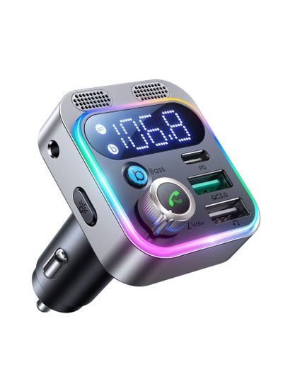 Buy Bluetooth 5.3 FM Transmitter for Car, Stronger Dual Mics  HiFi Deep Bass Sound, 48W PD QC3.0 Bluetooth Car Adapter, Hands-Free Calling, Larger LED, AUX Output U Disk in Saudi Arabia