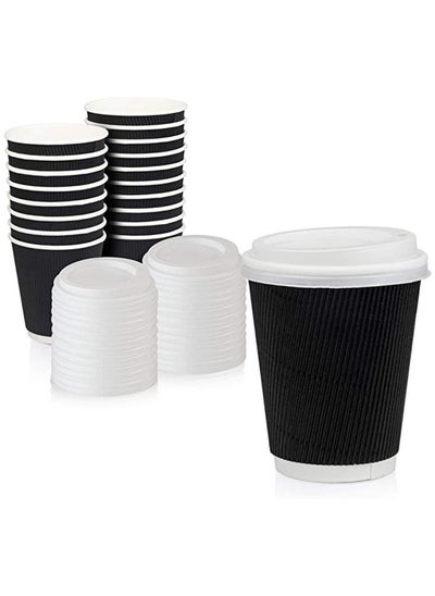 Buy Paper Cup 12 Ounce with Lids, Leakproof, Suitable for Hot and Cold Drinks –25 Pieces Black in Saudi Arabia