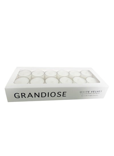 Buy Grandiose White Velvet Scented Set of 24 Tealight Candles- 2.5 Hrs in UAE