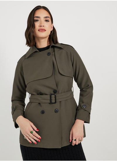 Buy Longline Regular Fit Trench Jacket with Belt in Saudi Arabia