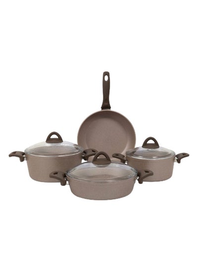 اشتري Dara Casserole and Fry Pan Set, Beige, Clear & Brown - 26 cm في الامارات