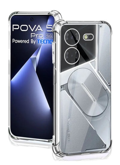 اشتري for TECNO POVA 5 Pro 5G Phone Case Transparent Shockproof Air Guard Corners Shockproof Protection Back Cover في السعودية