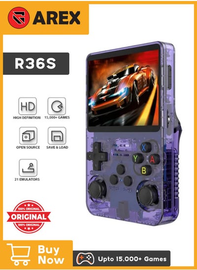 Buy R36S Portable Handheld Video Game Console with 10000+ Classic Games, 3.5 Inch HD IPS Screen, Open-Source Retro Linux System, Support HDMI TV Output (Transparent Purple, 64GB) in Saudi Arabia