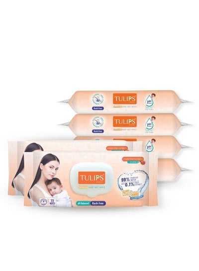 Buy Sensitive Baby Wet Wipes Peach Fruit Extracts+ Vitamin E Lid Pack (72 Wipes X 6 Pack) in UAE