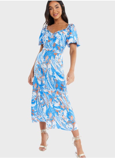 Buy Balloon Sleeve Floral Printed Dress in Saudi Arabia