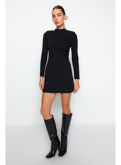 اشتري Black Knitted Mini Dress with Pleats and Fitted Collar TWOAW24EL00120 في مصر