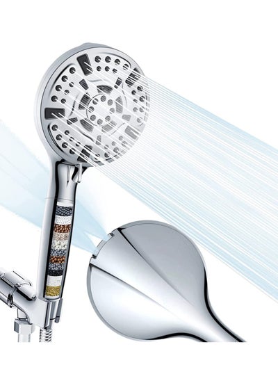 Buy Filtered Shower Head with Handheld, High Pressure Shower Head with Filters for Hard Water, 10 Modes Water Saving Shower Heads, Built-in Power Wash to Clean Tubs Tiles Walls Pets in UAE