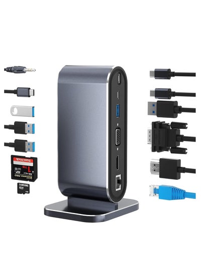 اشتري 12-in-1 USB C Docking Station - USB C Hub Dock Laptop Display Docking Station Universal Port with 4K HDMI Monitor,100W PD,Ethernet,VGA,Audio,SD/TF,USB 3.0 Adapter for Windows Mac Computer في الامارات