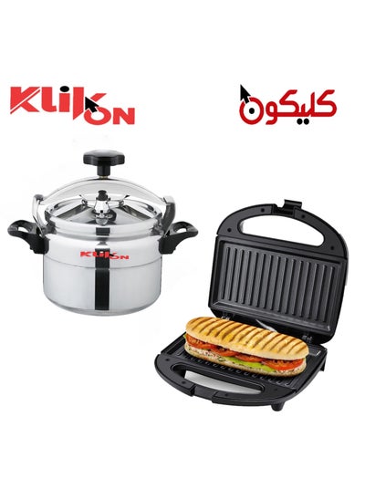 Buy 2 IN 1 Combo of Arabic 3L Aluminum Pressure Cooker with 2-Slice Sandwich Panini Grill Press Maker KPC-603 + KGT-810 in Saudi Arabia