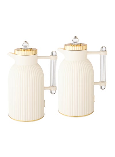 Buy 2 pieces Thermos Set For Tea And Coffee Beige With Acrylic Handle in Saudi Arabia