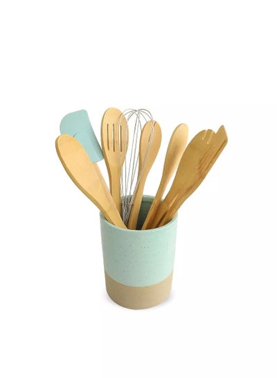 Buy 8 Piece Wooden Cutlery Set With Stand in Saudi Arabia