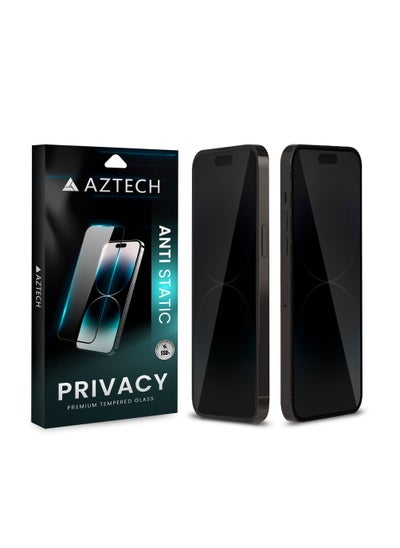 Buy AZTECH Premium Privacy Tempered Glass for iPhone 14 Pro Max with Anti Static, 9H hardness tempered glass, perfect clarity, almost invisible, Fingerprint, oil and stain resistance and smooth touch and unrivalled sensitivity includes free cleaning wipes for making easy to clean and apply. in UAE