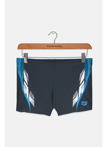 اشتري Men Drawstring Swim Trunks Short, Dark Grey and Turquoise في السعودية