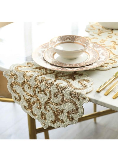 Buy Shadeen Beaded Table Runner 33X91cm-Ivory & Gold in UAE