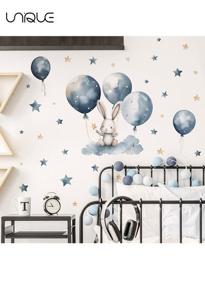 Buy Cartoon Bunny Wall Stickers，Cloud and Star Balloon Wall Stickers，DIY Movable Large Art Deco, Peel & Paste, Suitable for Kids, Baby Boys, Girls, Playroom Bedroom Decoration in UAE