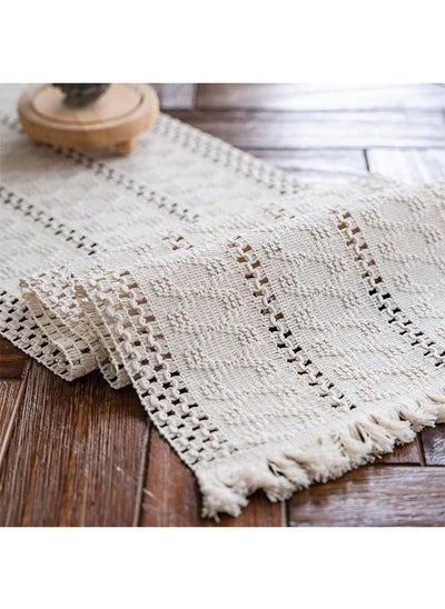 Buy Macrame Table Runner, Cream Beige Table Runner with Tassels Hand Woven Cotton 30X180CM in Saudi Arabia