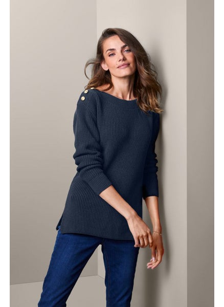 اشتري Women Round Neck Long Sleeve Textured Sweatshirt, Navy في الامارات