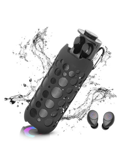 Buy 2-in-1 Bluetooth Speaker and Earphones Set, 15W Stereo Sound, IPX5 Waterproof, Latest Bluetooth 5.3, with RGB Lights, Ideal for Parties, Beach, Camping in UAE